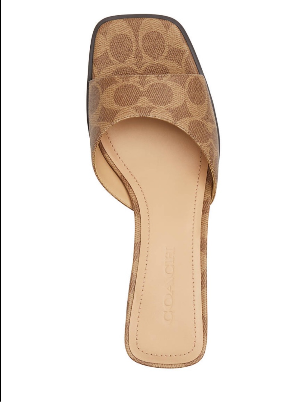 Coach Tan Logo-Print Slide Sandal with Low Block Heel Size 6 new in box - Picture 2 of 5